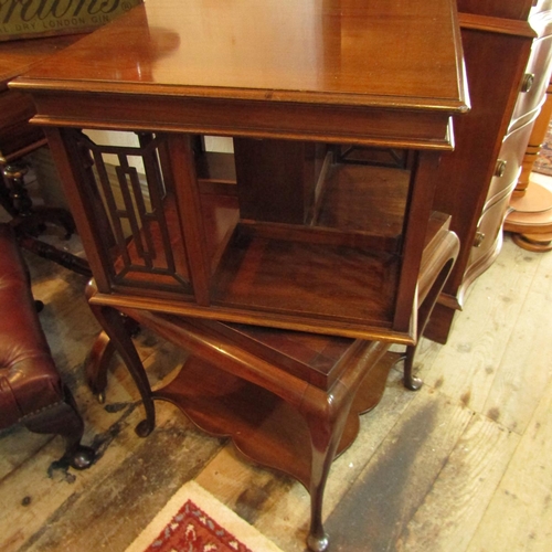 603 - Edwardian Swivel Top Mahogany Floor Bookcase Attractively Detailed Approximately 16 Inches Square x ... 