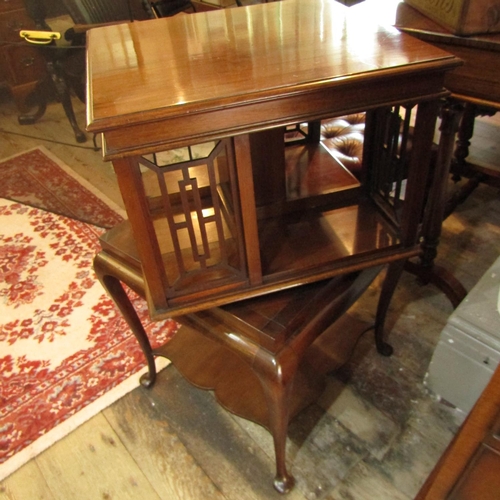 603 - Edwardian Swivel Top Mahogany Floor Bookcase Attractively Detailed Approximately 16 Inches Square x ... 