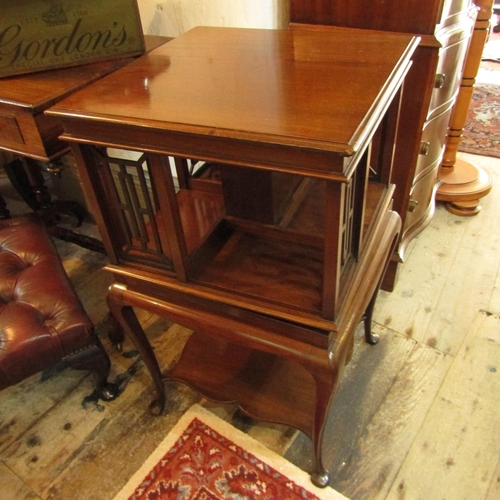 603 - Edwardian Swivel Top Mahogany Floor Bookcase Attractively Detailed Approximately 16 Inches Square x ... 