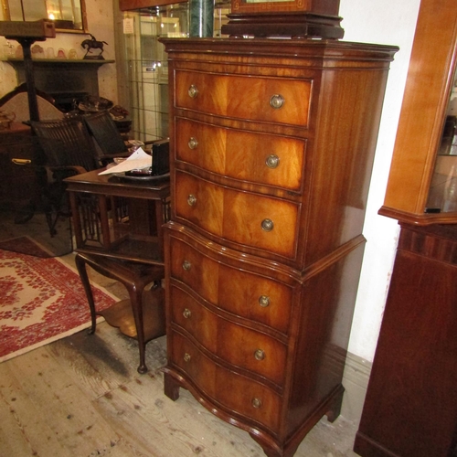 614 - Figured Mahogany Serpentine Front Chest on Chest Approximately 22 Inches Wide x 5ft 7 Inches High