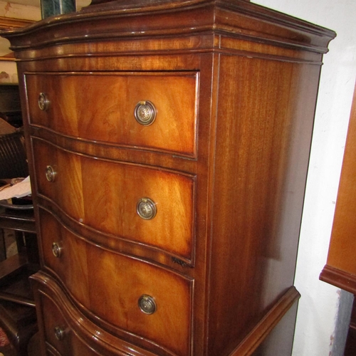 614 - Figured Mahogany Serpentine Front Chest on Chest Approximately 22 Inches Wide x 5ft 7 Inches High