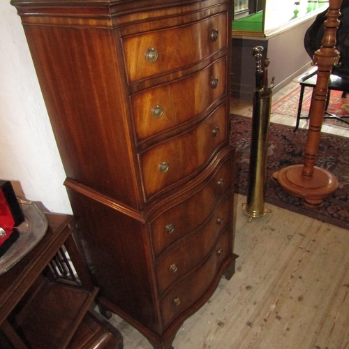 614 - Figured Mahogany Serpentine Front Chest on Chest Approximately 22 Inches Wide x 5ft 7 Inches High