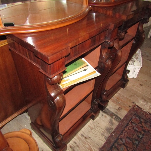 617 - Pair of William IV Figured Mahogany Open Form Bookcases Three Shelves Contained within Finely Carved... 