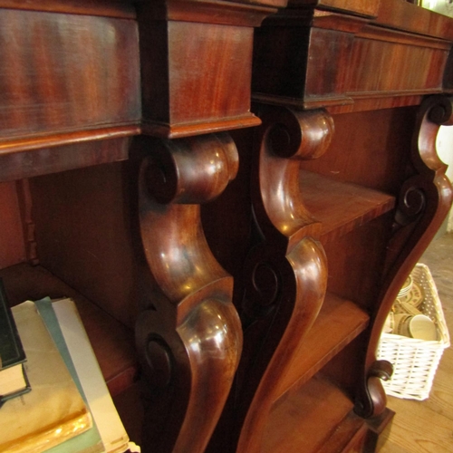 617 - Pair of William IV Figured Mahogany Open Form Bookcases Three Shelves Contained within Finely Carved... 