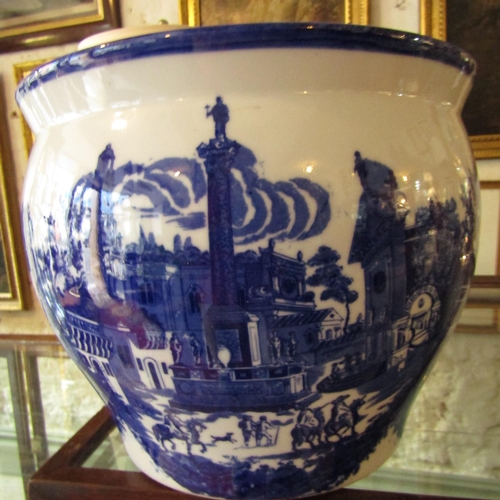 625 - Blue and White Porcelain Jardiniere Approximately 11 Inches Wide x 11 Inches High