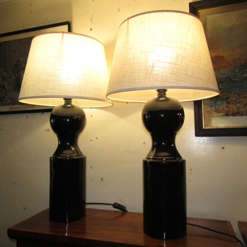 633 - Pair of Designer Fired Porcelain Turned Column Table Lamps Electrified Working Order Each Approximat... 