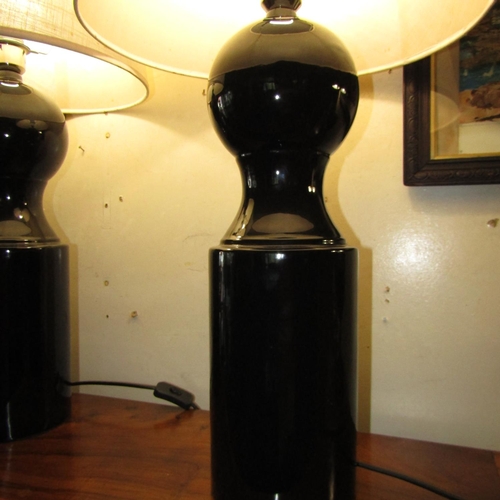 633 - Pair of Designer Fired Porcelain Turned Column Table Lamps Electrified Working Order Each Approximat... 