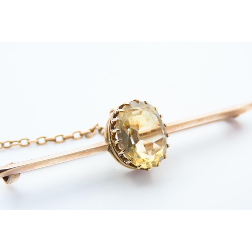 65 - Citrine Set 9 Carat Yellow Gold Ladies Bar Brooch with 9 Carat Yellow Gold Safety Chain and Pin 5cm ... 