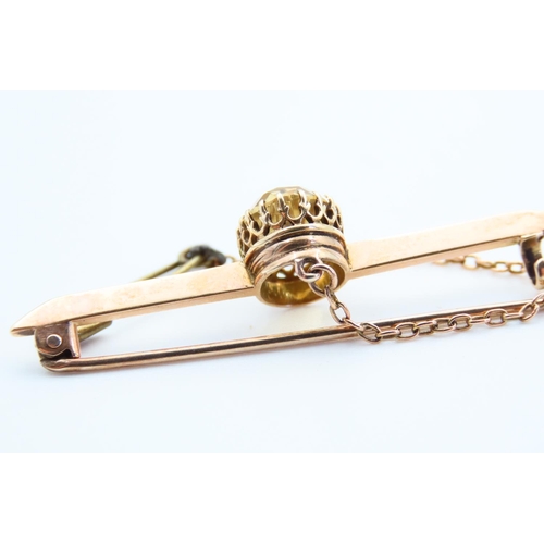 65 - Citrine Set 9 Carat Yellow Gold Ladies Bar Brooch with 9 Carat Yellow Gold Safety Chain and Pin 5cm ... 