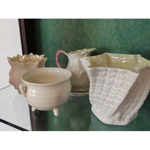 657 - Four Pieces of Belleek Including Skillet Pot Sugar Bowl