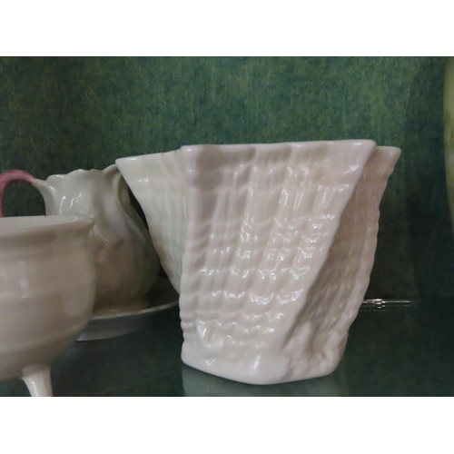 657 - Four Pieces of Belleek Including Skillet Pot Sugar Bowl