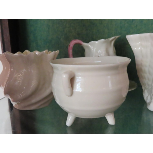 657 - Four Pieces of Belleek Including Skillet Pot Sugar Bowl