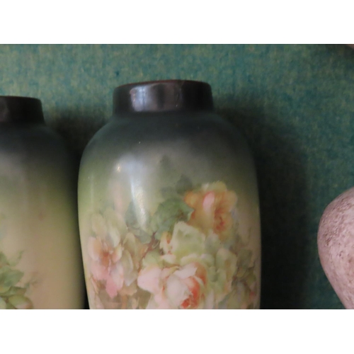 658 - Pair of Continental Porcelain Vases Floral Motifs and Another Three Items in Lot Tallest Approximate... 