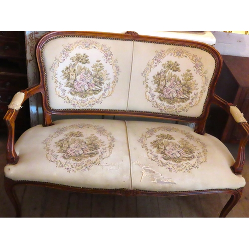 665 - Walnut Framed Needlepoint Upholstered Drawing Room Settee Approximately 4ft 4 Inches Wide