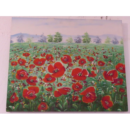 Oil on Canvas Wild Poppy Field Approximately 18 Inches High x 15 Inches Wide Modern School