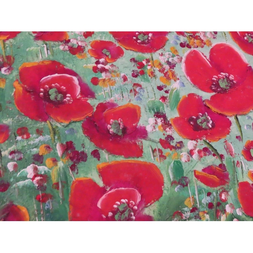 667 - Oil on Canvas Wild Poppy Field Approximately 18 Inches High x 15 Inches Wide Modern School