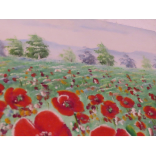 667 - Oil on Canvas Wild Poppy Field Approximately 18 Inches High x 15 Inches Wide Modern School