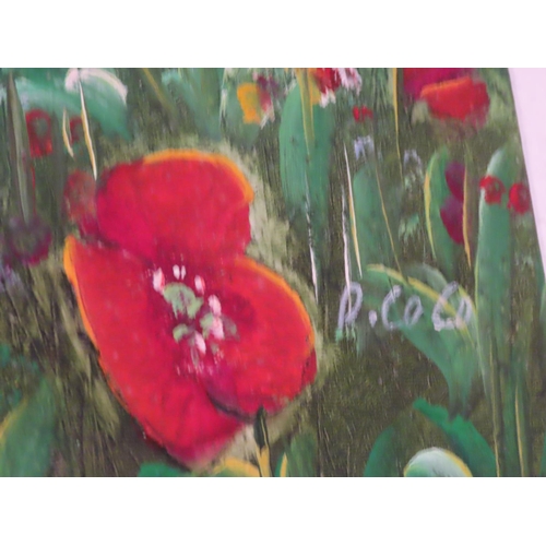 667 - Oil on Canvas Wild Poppy Field Approximately 18 Inches High x 15 Inches Wide Modern School