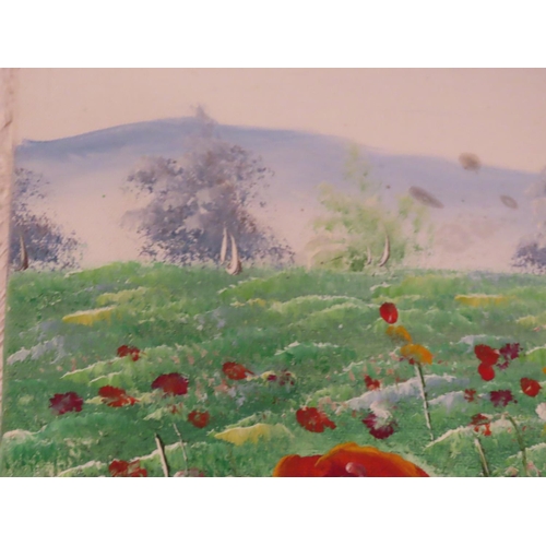 667 - Oil on Canvas Wild Poppy Field Approximately 18 Inches High x 15 Inches Wide Modern School