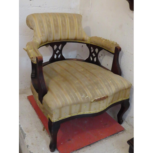 668 - Mahogany Framed Tub Drawing Room Armchair Cabriole Supports