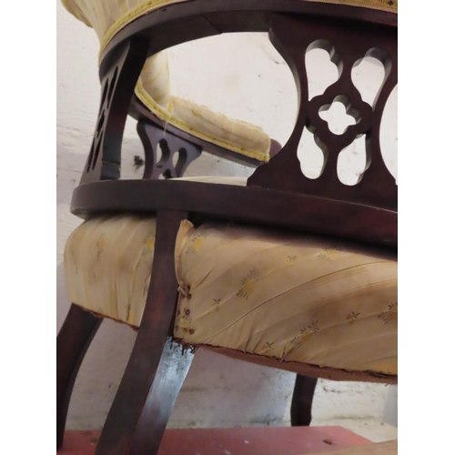 668 - Mahogany Framed Tub Drawing Room Armchair Cabriole Supports