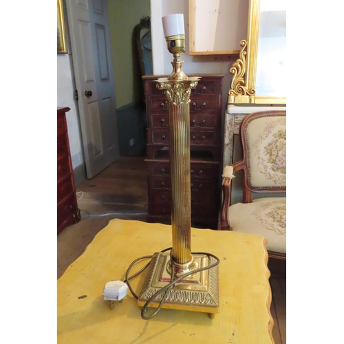 675 - Cast Brass Corinthian Column Form Table Lamp Electrified Working Order Approximately 22 Inches High