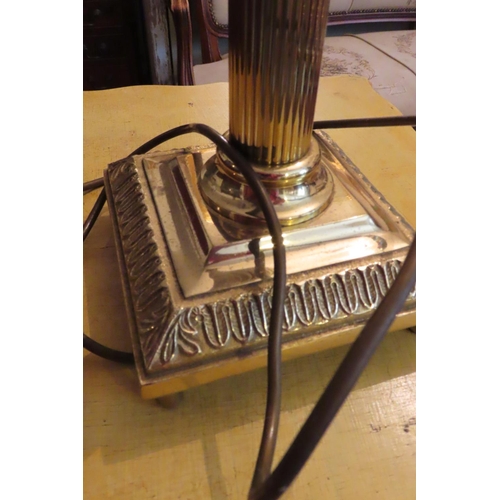 675 - Cast Brass Corinthian Column Form Table Lamp Electrified Working Order Approximately 22 Inches High