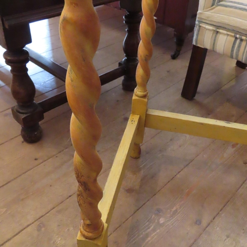 676 - Edwardian Ocher Painted Occasional Table Barley Twist Supports Approximately 18 Inches Square x 28 I... 