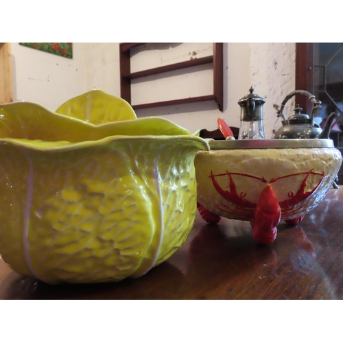 678 - Lobster Motif Edwardian Salad Bowl with Spoon and Cabbage Motif Porcelain Tureen with Cover Two Piec... 