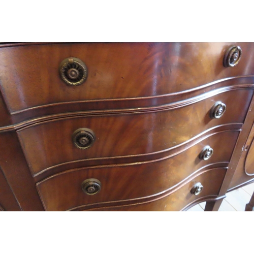 682 - Figured Mahogany Sideboard Serpentine Front Four Long Drawers Two Short Drawers Over Cupboard Drawer... 