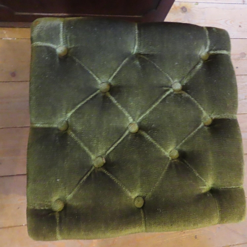 685 - Deep Button Upholstered Emerald Velvet Foot Stool Shell Carved Supports Mahogany Approximately 16 In... 