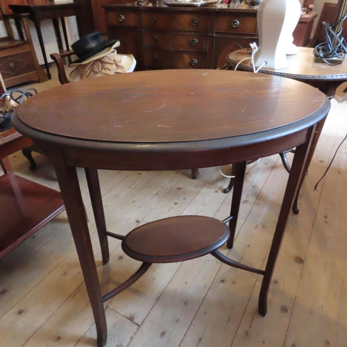 688 - Edwardian Mahogany Oval Form Occasional Table with Undertier Approximately 22 Inches Wide x 29 Inche... 