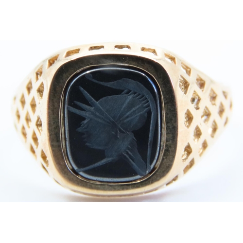 69 - Hematite Panel Set Gentleman's Signet Ring Mounted on 9 Carat Yellow Gold Band Size W