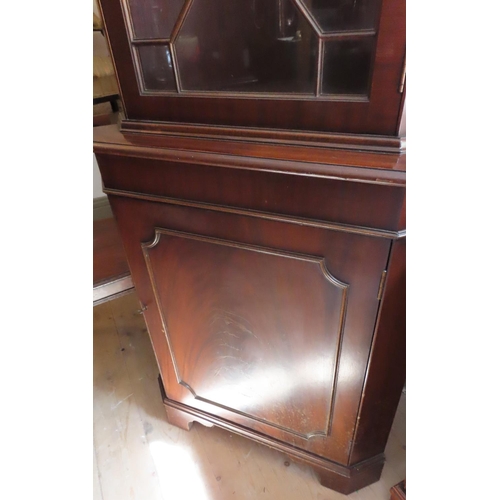 692 - Figured Mahogany Astral Glazed Corner Cabinet Single Door Above Cupboard Base Approximately 6ft 6 In... 