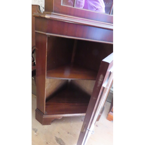 692 - Figured Mahogany Astral Glazed Corner Cabinet Single Door Above Cupboard Base Approximately 6ft 6 In... 