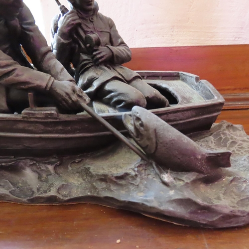 698 - Genesis Bronzed Sculpture of Fisherman Attractively Detailed Approximately 12 Inches Wide