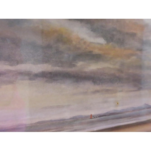 702 - Maura Earley Irish School Beach Scene with Clouds Above Signed Lower Right Watercolour Approximately... 