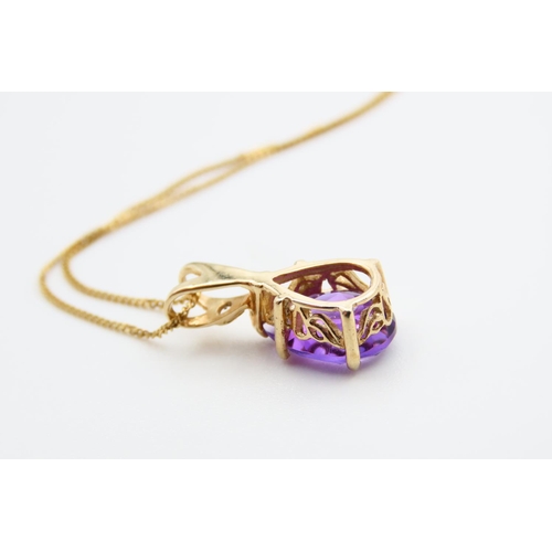 75 - Pear Cut Amethyst Drop Pendant Inset with Diamond Mounted on 9 Carat Gold Further Set on 9 Carat Gol... 