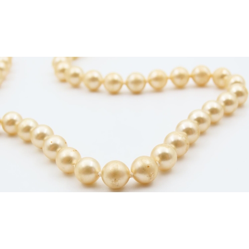 78 - Vintage Single Strand Cultured Pearl Necklace of Golden Huge 9 Carat Yellow Gold Clasp Necklace 46cm... 