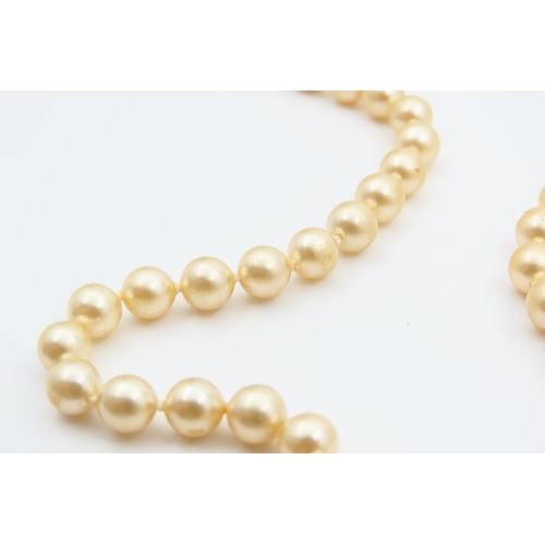 78 - Vintage Single Strand Cultured Pearl Necklace of Golden Huge 9 Carat Yellow Gold Clasp Necklace 46cm... 