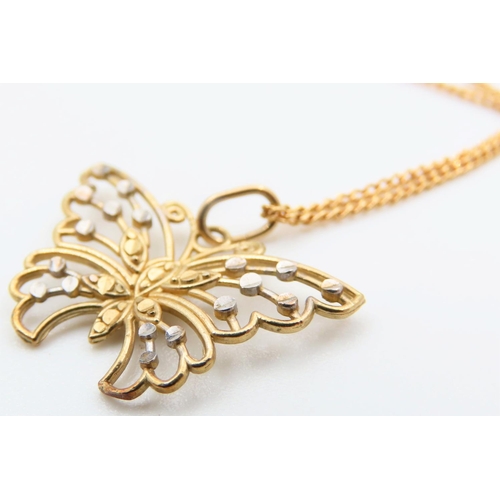 81 - Butterfly Motif Decorated Pendant Necklace 9 Carat Yellow Gold Mounted on 9 Carat Yellow Gold Chain ... 