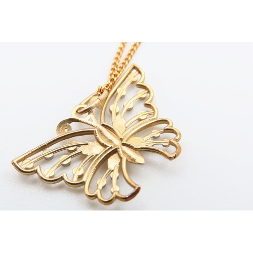 81 - Butterfly Motif Decorated Pendant Necklace 9 Carat Yellow Gold Mounted on 9 Carat Yellow Gold Chain ... 