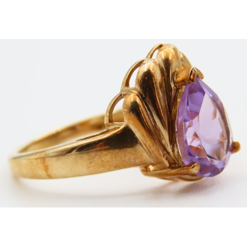 99 - Designer Amethyst Centerstone Ring Mounted on 9 Carat Yellow Gold Band Size N