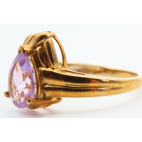 99 - Designer Amethyst Centerstone Ring Mounted on 9 Carat Yellow Gold Band Size N