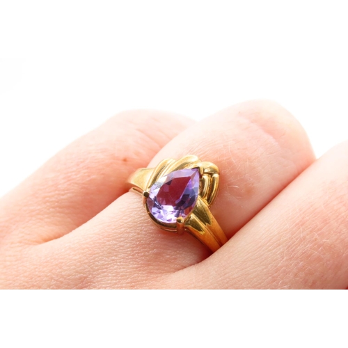 99 - Designer Amethyst Centerstone Ring Mounted on 9 Carat Yellow Gold Band Size N