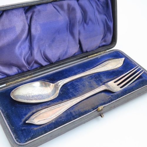 101 - Silver Presentation Fork and Spoon Contained within Original Presentation Case Each 16cm Long