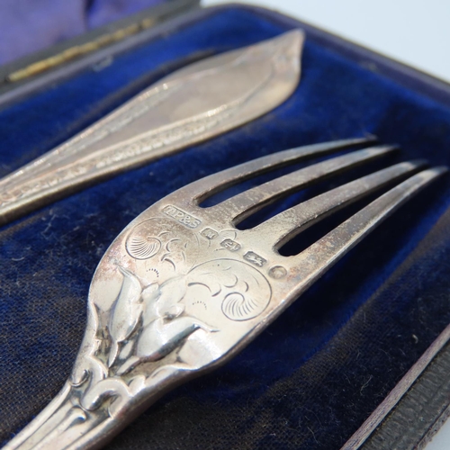 101 - Silver Presentation Fork and Spoon Contained within Original Presentation Case Each 16cm Long