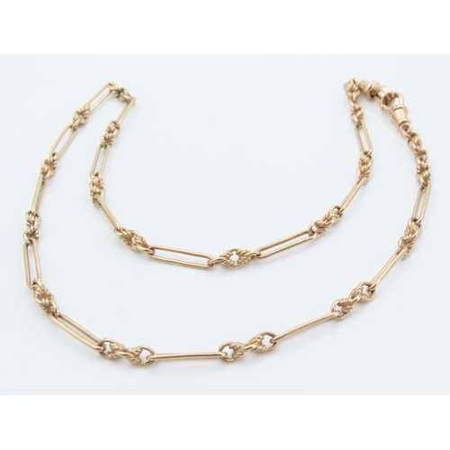 102 - Albert Chain Form 9 Carat Yellow Gold Ladies Necklace Attractively Detailed 44cm Long