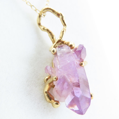 104 - 18 Carat Yellow Gold Mounted Amethyst Pendant Naturalistic Form 3.5cm Drop Mounted on 9 Carat Yellow... 