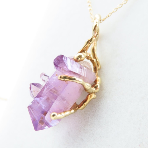 104 - 18 Carat Yellow Gold Mounted Amethyst Pendant Naturalistic Form 3.5cm Drop Mounted on 9 Carat Yellow... 